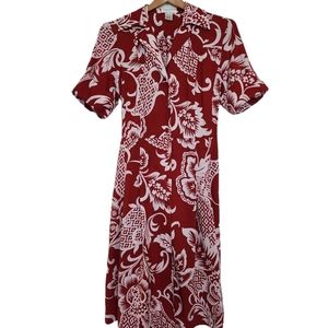 Chadwick's red & white floral cotton print button front short sleeve dress SZ 12